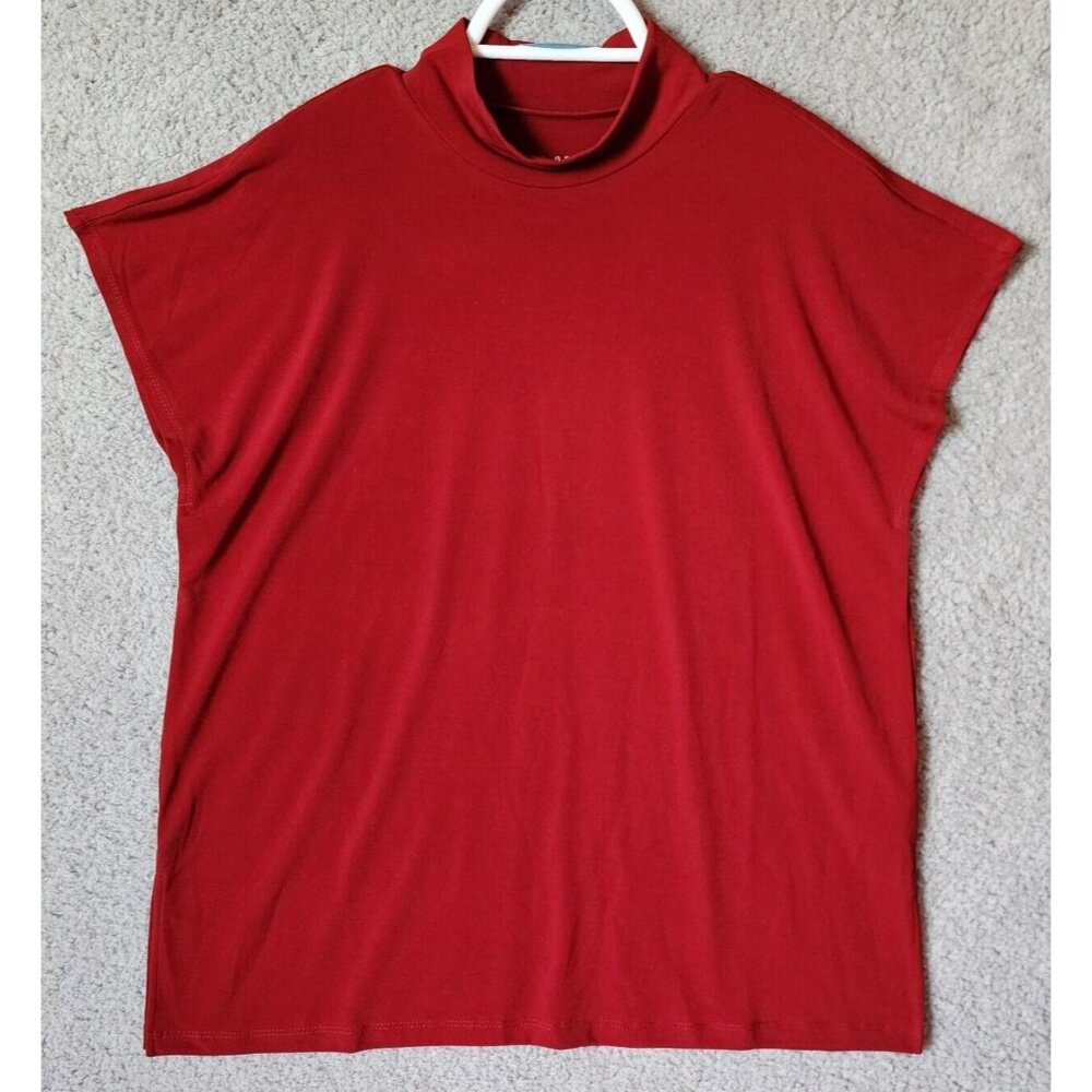 Susan Graver Modern Essentials Dolman‎ Sleeve Mock Neck Top Liquid Knit Red MP